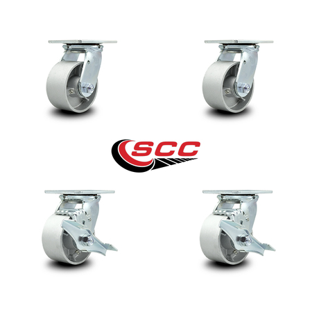 Service Caster 4 Inch Semi Steel Swivel Caster Set with Roller Bearings 2 Brakes SCC-30CS420-SSR-2-TLB-2
